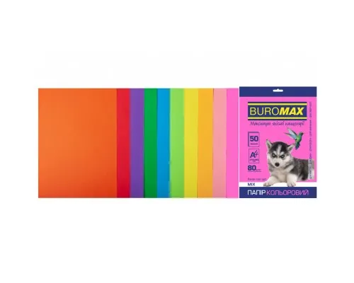 Бумага Buromax А4, 80g, NEON+INTENSIVE, 10colors, 50sh (BM.2721850-99)