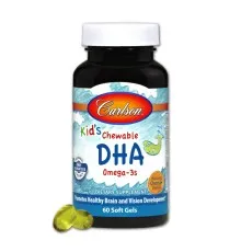 Жирные кислоты Carlson Рыбий жир (DHA) для Детей, Вкус Апельсина, Kid's Chewable, (CL1570)