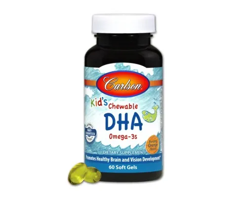 Жирные кислоты Carlson Рыбий жир (DHA) для Детей, Вкус Апельсина, Kid's Chewable, (CL1570)