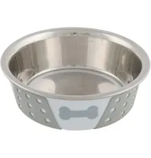 Посуд для собак Trixie Миска металева із силіконом 400 мл/14 см (біло-сіра) (4011905252551)