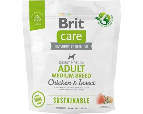 Сухой корм для собак Brit Care Dog Sustainable Adult Medium Breed с курицей и насекомыми 1 кг (8595602558704)