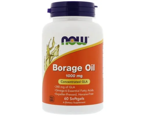Травы Now Foods Масло огуречника, Borage Oil, 1000 мг, 60 мягких желатиновы (NOW-01720)