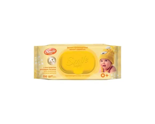Дитячі вологі серветки Smile baby з екстрактом ромашки, алое і вітамінним комплексом з клапаном 60 шт (4823071655049)