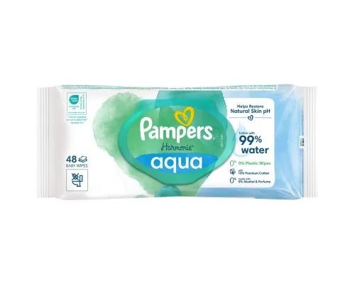 Дитячі вологі серветки Pampers Harmonie Aqua 48 шт (8006540458563)