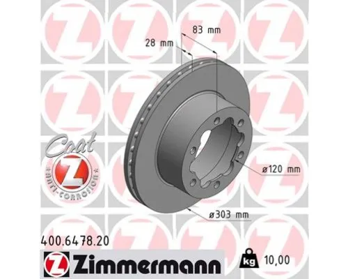 Гальмівний диск ZIMMERMANN 400.6478.20