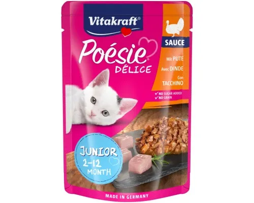 Влажный корм для кошек Vitakraft Poésie Délice pouch Junior индейка в соусе 85 г (4008239352910)