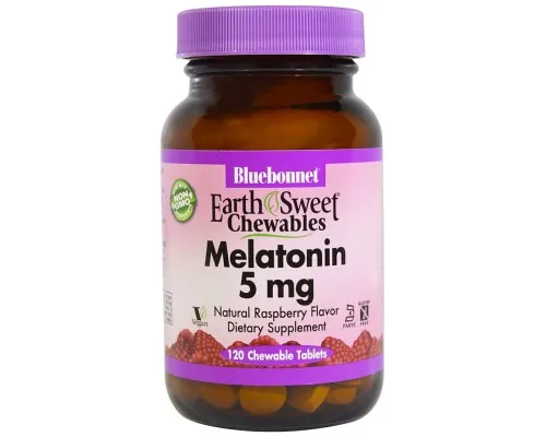 Амінокислота Bluebonnet Nutrition Мелатонін 5 мг, Смак Малини, Earth Sweet Chewables, 120 жув. (BLB-00997)