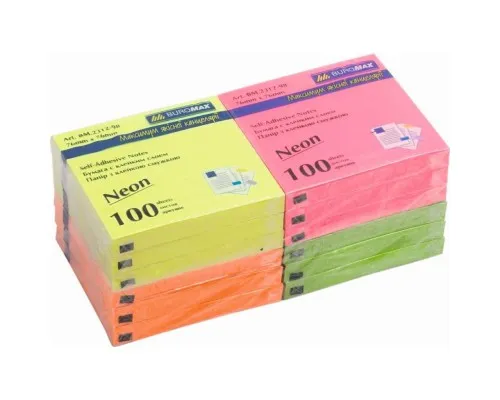 Папір для нотаток Buromax with adhesive layer 76х76мм, 100sheets, NEON colors (BM.2312-98)