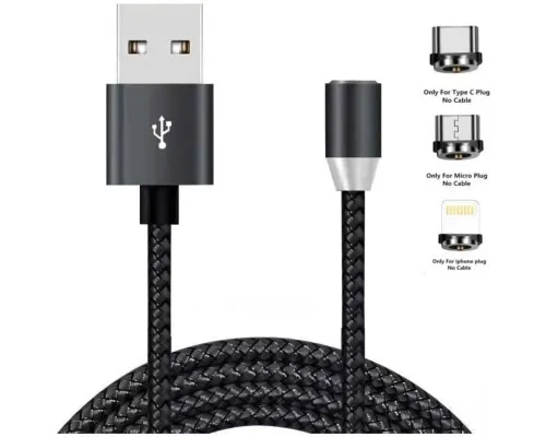Дата кабель USB 2.0 AM to Lightning + Micro 5P + Type-C 1.2m Magneto bla XoKo (SC-350MGNT-BK)