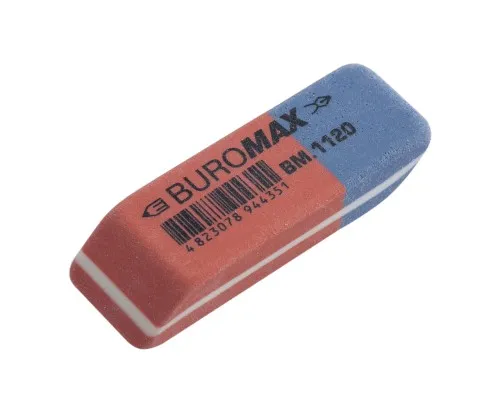 Ластик Buromax двойная с абразивной частью S, 42x14x8 мм синт.каучук, красно-синяя (BM.1120)