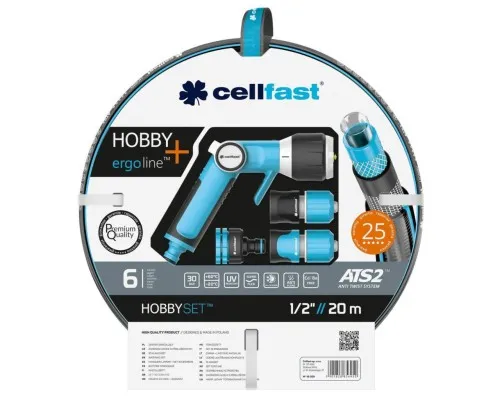 Шланг для поливу Cellfast набір HOBBY ATS2,1/2,20м,6 шарів, зрошувач, комплект підключення (16-209)