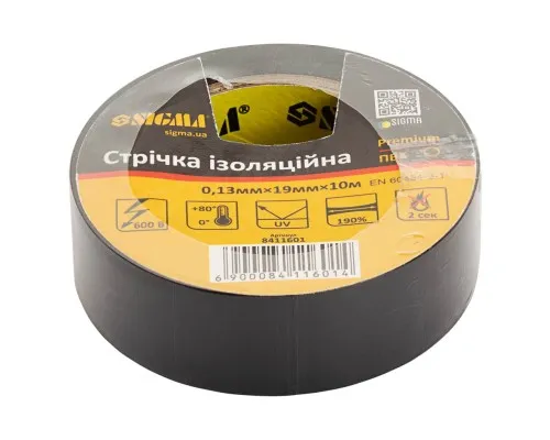 Изоляционная лента Sigma ПВХ черная 0.13мм*19мм*10м Premium (8411601)