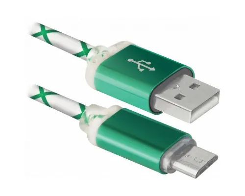 Дата кабель USB08-03LT USB - Micro USB, GreenLED backlight, 1m Defender (87557)
