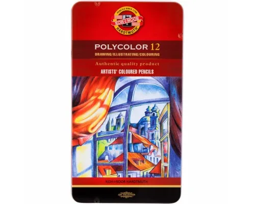 Олівці кольорові Koh-i-Noor Polycolor метал. пенал 12 кольорів (3822012002PL)