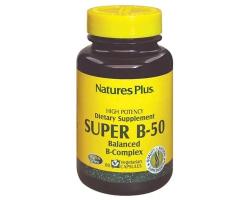 Вітамін Natures Plus Супер В-Комплекс, В-50, Nature's Plus, 60 вегетаріанських ка (NTP1310)