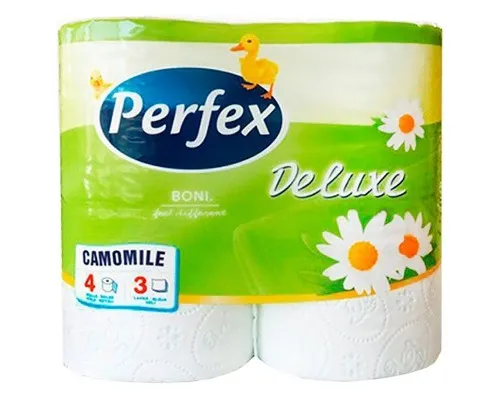 Туалетная бумага Perfex Deluxe Ромашка 3 слоя 4 рулона (8600101745248)