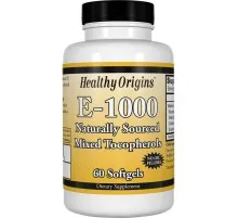 Витамин Healthy Origins Витамин Е 1000IU, 60 желатиновых капсул (HO15149)