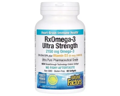 Жирні кислоти Natural Factors Омега-3 ультра та вітамін D3, 2150 мг, RxOmega-3 Ultra Strength with Vitamin D3 (NFS-35489)