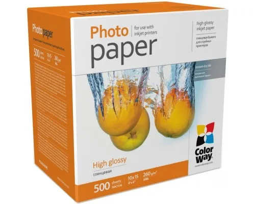 Фотопапір ColorWay 10x15 260г, glossy, 500л, карт.уп. (PG2605004R)