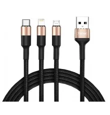 Дата кабель USB 2.0 AM to Lightning + Micro 5P + Type-C 1.2m T-F815 T-Phox (T-F815 Mix Black/Gold)