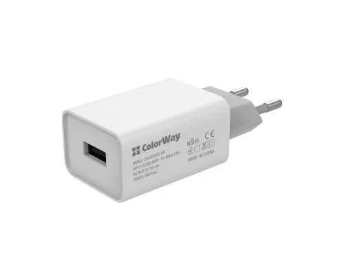 Зарядний пристрій ColorWay 1USB AUTO ID 2A (10W) (CW-CHS012-WT)