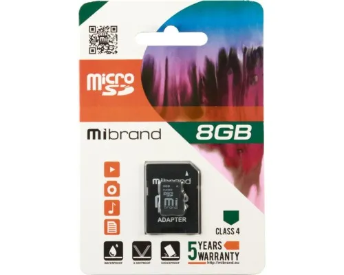 Карта памяті Mibrand 8GB microSD class 4 (MICDC4/8GB-A)