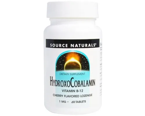 Витамин Source Naturals Витамин B12, 1 мг, Гидроксокобаламин, вкус вишни, Hydroxocob (SN2654)