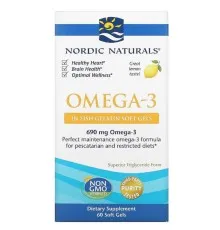 Жирные кислоты Nordic Naturals Омега-3, Вкус Лимона, Omega-3, Lemon, 1000 мг, 60 гелевых к (NOR41760)