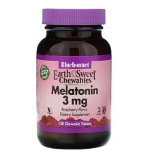 Аминокислота Bluebonnet Nutrition Мелатонин, Melatonin, 3 мг, EarthSweet, Малиновый Вкус, 120 (BLB-00994)