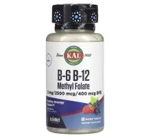 Вітамін KAL Вітаміни B6+B12 та метилфолат, смак ягід, B-6 B-12 Methyl Folate, 60 ми (CAL-29151)