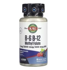 Вітамін KAL Вітаміни B6+B12 та метилфолат, смак ягід, B-6 B-12 Methyl Folate, 60 ми (CAL-29151)
