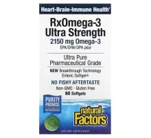 Жирные кислоты Natural Factors Омега-3 ультра, 2150 мг, RxOmega-3 Ultra Strength, 150 гелевих капсул (NFS-35490)