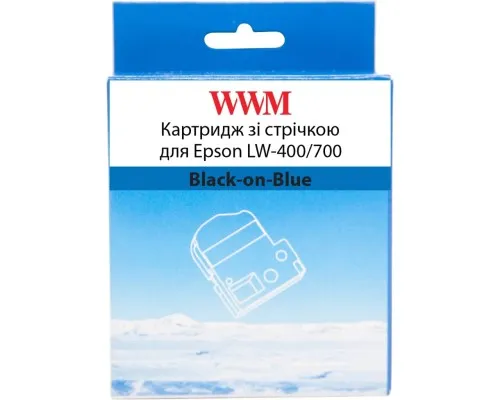 Стрічка для принтера етикеток WWM для Epson LW-400/700 12mm х 8m Black-on-Blue (WWM-SC12B)