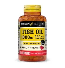 Жирні кислоти Mason Natural Риб'ячий жир і Омега 3 1000/600мг, Fish Oil & Omega 3, 30 ге (MAV14638)