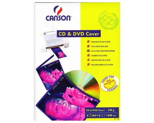 Бумага Canson для CD/ DVD, конверт, 230г, A4, 6ст (872853)
