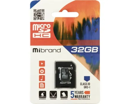 Карта памяті Mibrand 32GB microSDHC class 10 UHS-I (MICDHU1/32GB-A)
