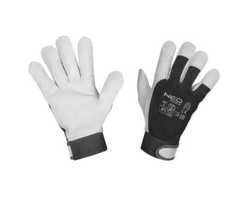 Захисні рукавички Neo Tools козяча шкіра, фіксація зап’ястя, р.9, чорно-білий (97-655-9)