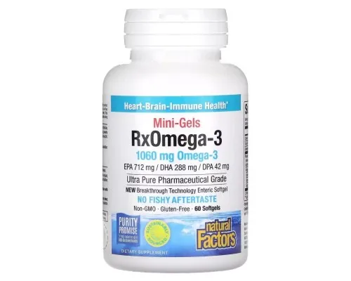 Жирные кислоты Natural Factors Омега-3, 1060 мг, RxOmega-3 Mini-Gels, 60 мини капсул (NFS-35494)