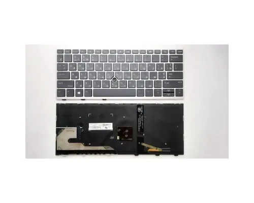 Клавиатура ноутбука HP EliteBook 830 G5 черная с серебр рамкой ТП и подсв (A46156)