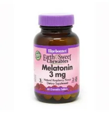 Амінокислота Bluebonnet Nutrition Мелатонін, Melatonin, 3 мг, EarthSweet, Малиновий Смак, 60 ж (BLB0993)