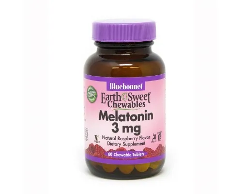 Аминокислота Bluebonnet Nutrition Мелатонин, Melatonin, 3 мг, EarthSweet, Малиновый Вкус, 60 (BLB0993)