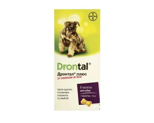 Таблетки для животных Bayer Дронтал Плюс для лечения и профилактики гельминтозов для собак 6 таб. (4007221039419)