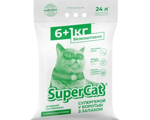 Наповнювач для туалету Super Cat Деревний вбирний з ароматизатором 6+1 кг (12 л) (3552)