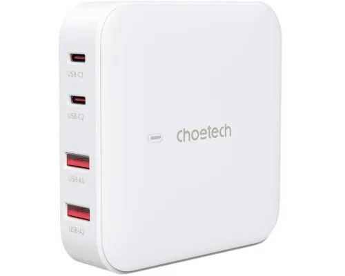 Зарядний пристрій Choetech GaN 2 USB-A / 2 USB-C 100W QC3.0/PD/PPS (PD8008-EU-WH)