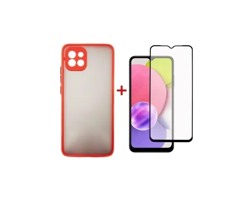 Чехол для мобильного телефона Dengos Kit for Samsung Galaxy A03 case + glass (Red) (DG-KM-23)