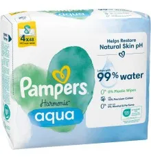 Дитячі вологі серветки Pampers Harmonie Aqua 4 пачки х 48 шт (8006540556139)