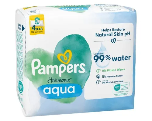 Детские влажные салфетки Pampers Harmonie Aqua 4 пачки х 48 шт (8006540556139)