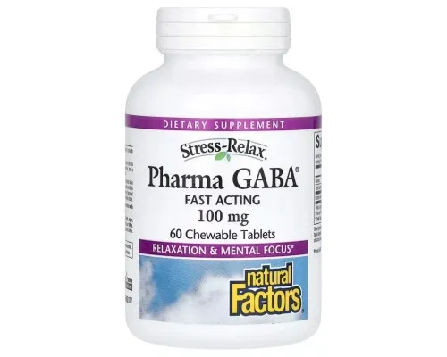 Витаминно-минеральный комплекс Natural Factors GABA (Гамма-Аминомасляная Кислота), 100 мг, Stress Relax, Pharma GABA, 6 (NFS-02835)