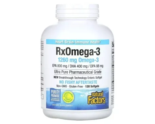 Жирные кислоты Natural Factors Омега-3, 1260 мг, RxOmega-3, 120 гелевых капсул (NFS-03549)
