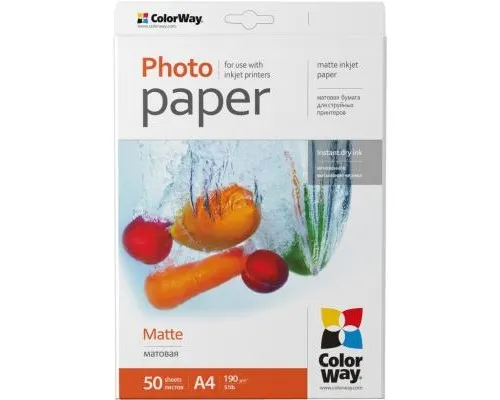 Фотопапір ColorWay A4 190г Matte 50ст. (PM190050A4)